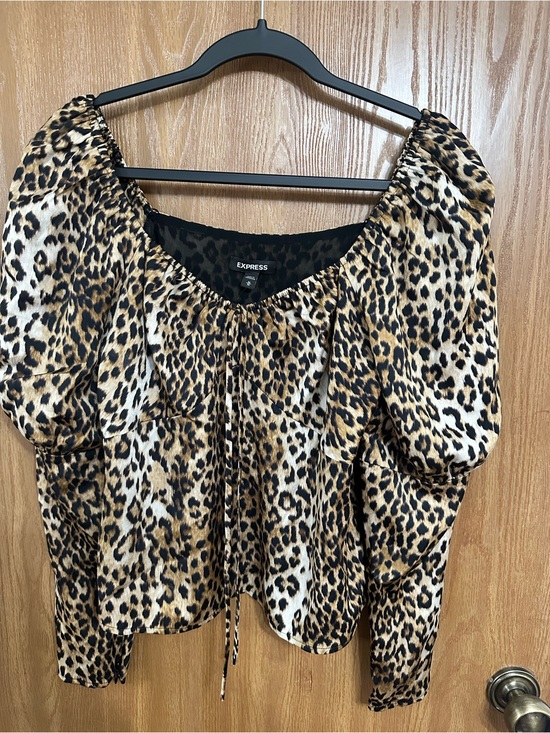 Express Tops - Express Leopard Print Peasant Blouse - Brown & Black